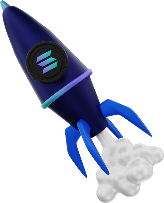 3d illustration, solana crypto coin rising on a rocket